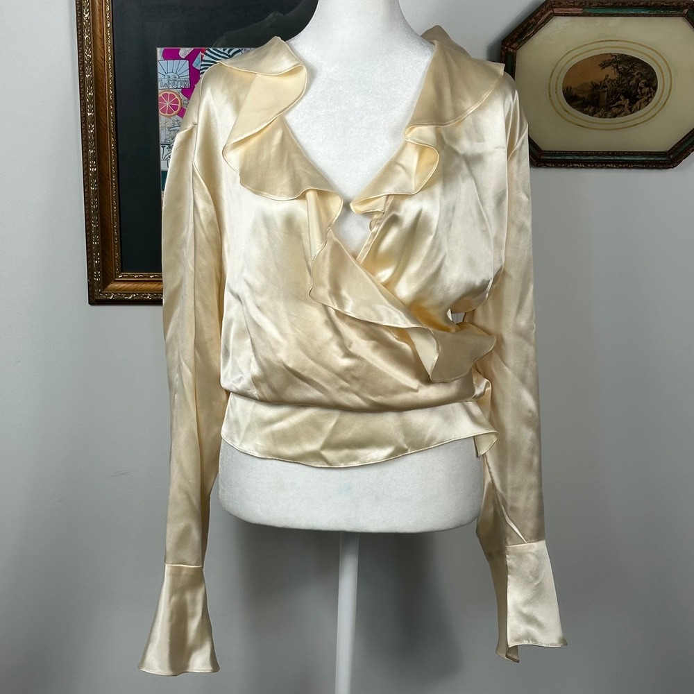 Kate Hill Cream Silk Wrap Top - SIZE 20W NWT Ruffle Feminine Chic